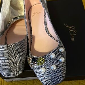 J. Crew Black and White Flats with Embellishments